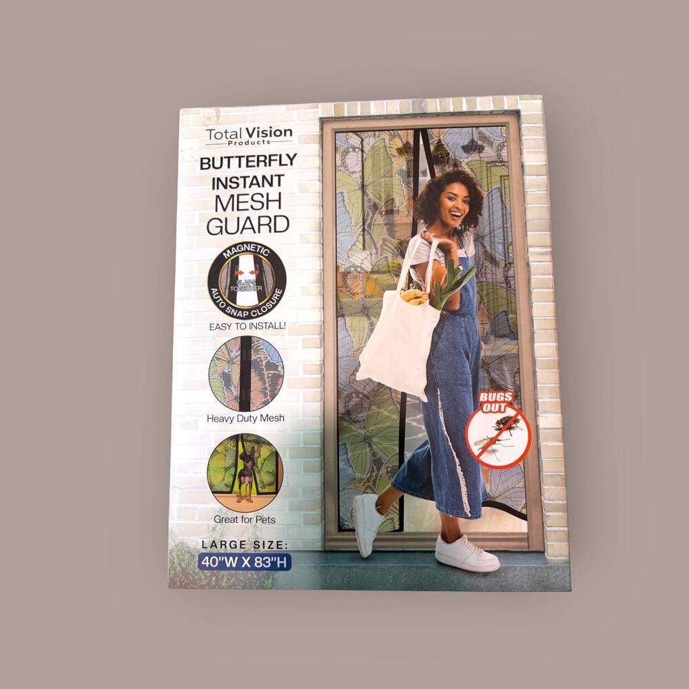 Total Vision Butterfly Instant Mesh Guard Magnetic Screen Door 40" x 83" New